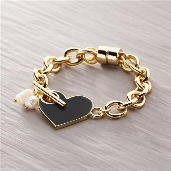 SUEÑO SOBRE RÍO. Pulsera con corazón negro