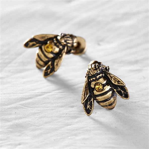 DULCE COMO LA MIEL. Pendientes tachuelas con motivo de abeja