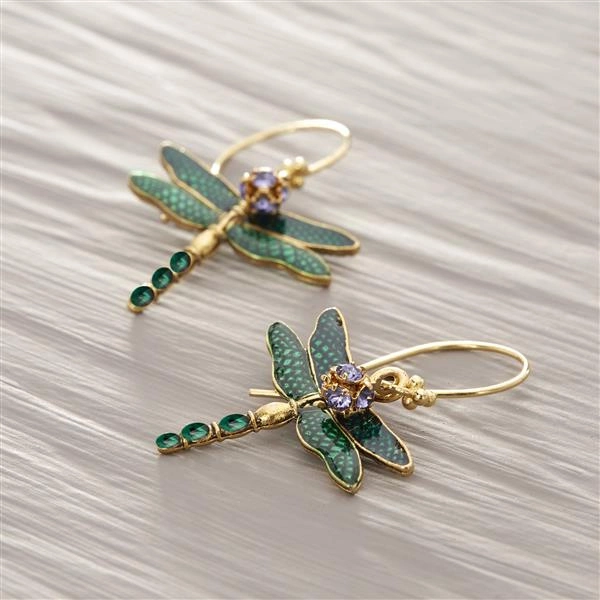 LIBÉLULA DE ESMERALDA. Pendientes colgantes con libélula
