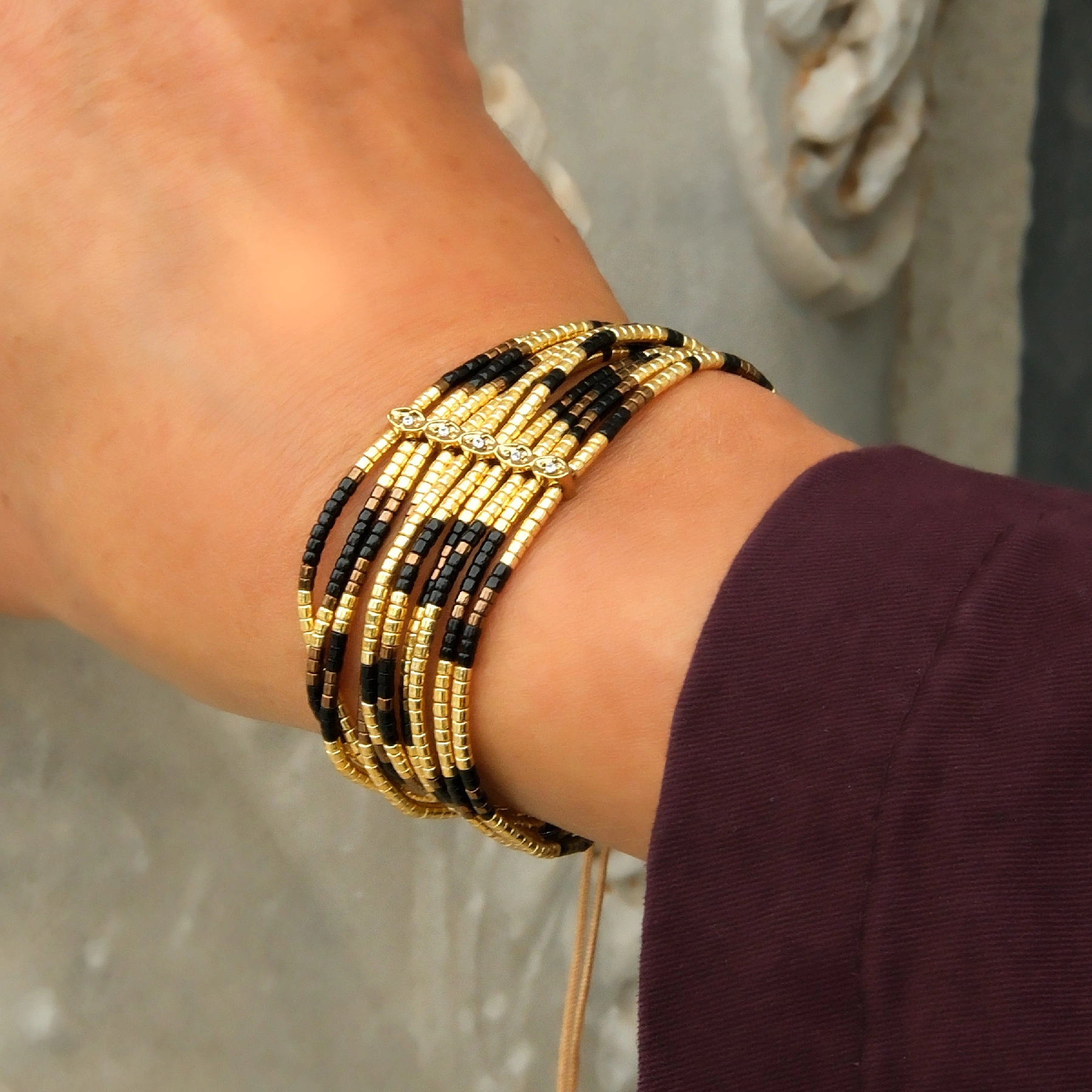 Bransoletka z paciorków Miyuki z motywem panterki. AGNES