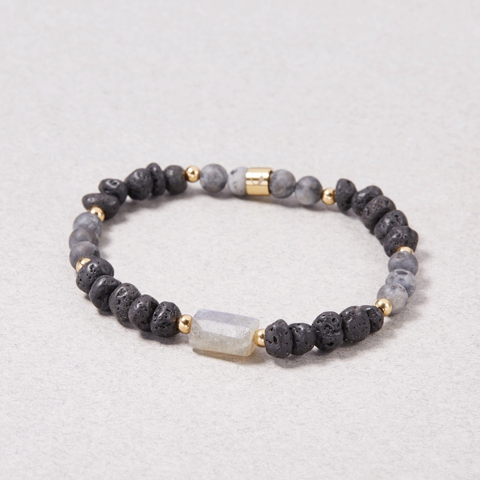 Męska bransoletka z kamieni wulkanicznych i larvikitu. ODDECH ETNY