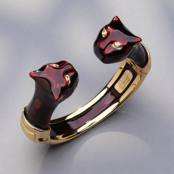 Złocona bransoletka z panterami w kolorze cabernet. SERENA