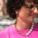 Krótki naszyjnik ze szklanych pereł Majorka i łańcucha. DWA BIEGUNY