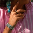 Posrebrzana elastyczna bransoletka z ogniw ze stali. GRANDE ARCHE