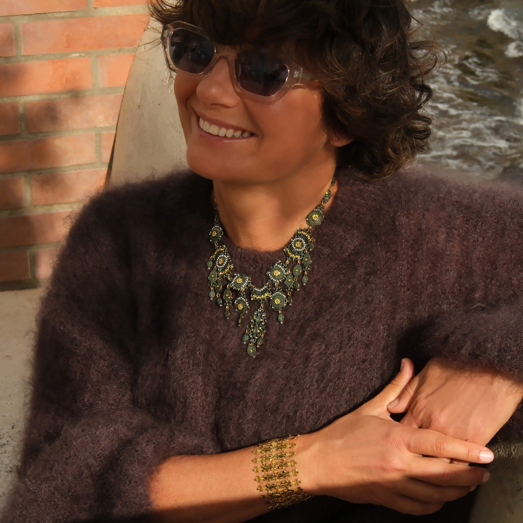 Bransoletka z modułów w ciepłym złocie z kryształkami. PAŁAC DOŻÓW