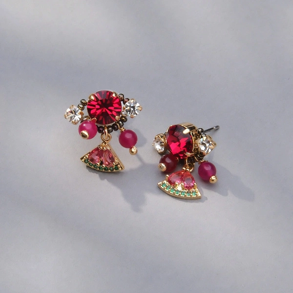 Złocone kolczyki z rubinowymi jadeitami i kryształkami. SŁODKIE LALECZKI