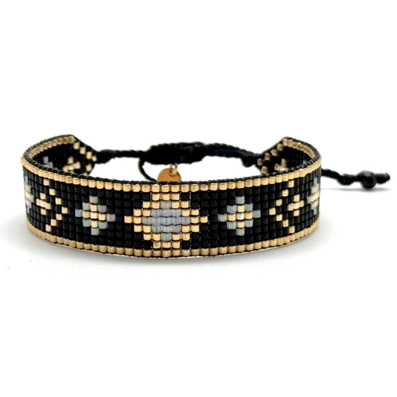 Wąska bransoletka tkana z czarnych paciorków Miyuki. LUSTRO NOCY