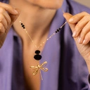 Długi pozłacany naszyjnik z ważką i kryształkami. ENERGETYCZNE MYŚLI