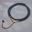 Długi złocony naszyjnik z pereł w kolorze petrol. SŁODKIE NOCE