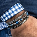 Bransoletka z koralików z hematytu i elementów ze stali. STAL I STYL