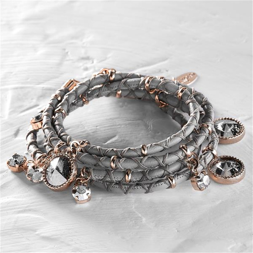 ODETTE. Pulsera de cuero en gris y oro rosa