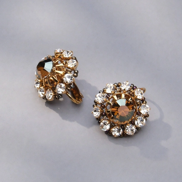 Klipsy ze złoconych koralików i kryształków. WIECZOR W RIO