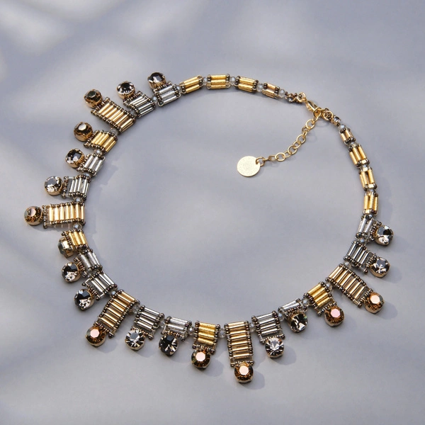 Kolia z koralików w złocie i srebrze z kryształkami. POGODA NA JUTRO