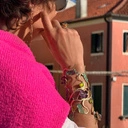 Pozłacana szeroka bransoletka z wieloma dekorami. RAJSKI OGRÓD