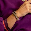 Złocona bransoletka z łańcucha przeplecionego sznurkiem. SZARY JEDWAB