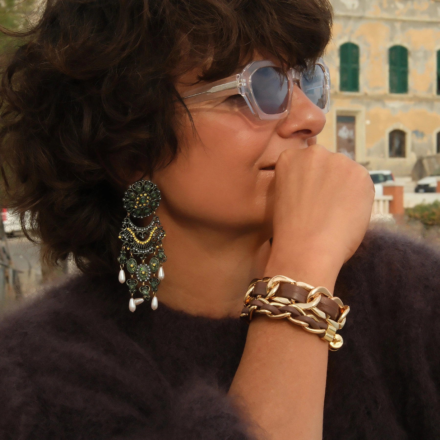 Pozłacana pancerka z paskiem z brązowej ekoskóry. PLAŻA IPANEMA