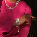 Dwurzędowy naszyjnik ze szklanych pereł Majorka i łańcucha. ZŁOTE ZGŁOSKI 