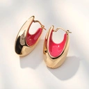 Owalne pozłacane kolczyki w emalii w tonie czerwonej dalii. CZERWIEŃ FLORENCJI