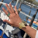 Złoty regulowany pierścionek pokryty zieloną oksydą. ZWINIĘTY LIŚĆ