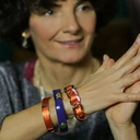 Złota bransoletka łańcuch z pomarańczowym paskiem. OPALONA SKÓRA