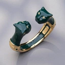 Pozłacana bransoletka z głowami panter w zieleni. SUSANNA