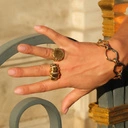 Posrebrzany i pozłacany pierścionek z cyrkoniami. SPIRALA MYŚLI