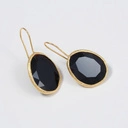 Pozłacane kolczyki wiszące z czarnym fasetowanym kryształem. CZARNA ETNA