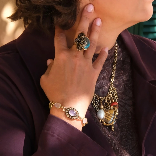 Złocona bransoletka z ametystami i cyrkoniami. WŁÓŻ LILA RÓŻ