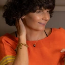 Złota bransoletka łańcuch z siedmioma zawieszkami. MIŁO BRZĘCZĄ