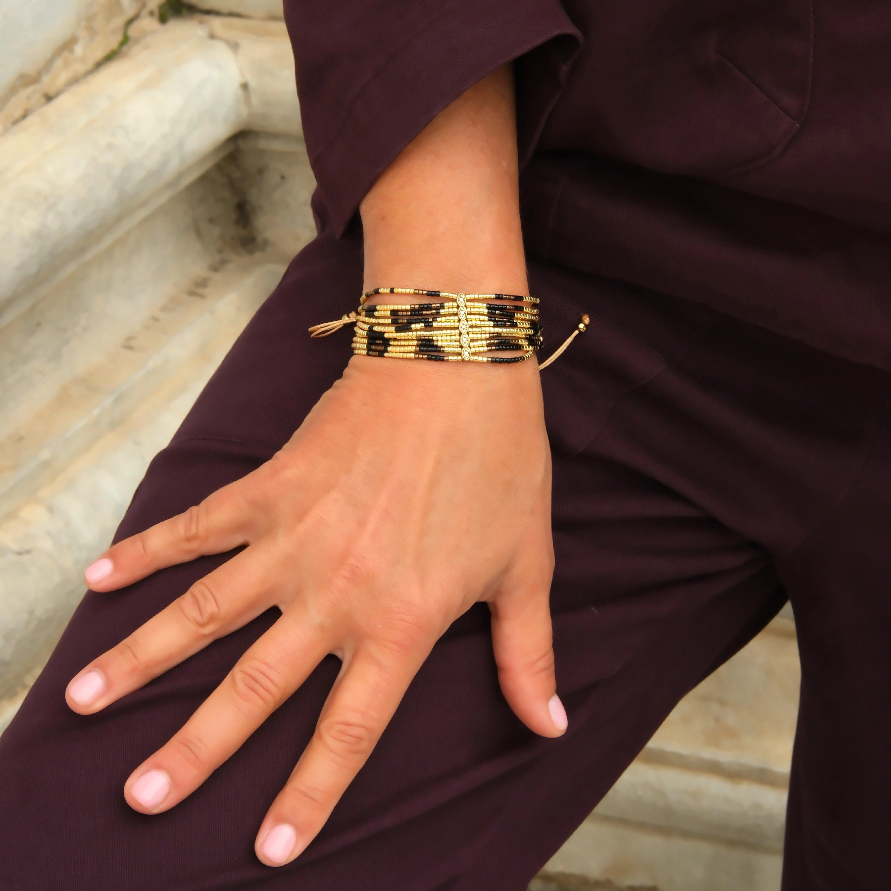 Bransoletka z paciorków Miyuki z motywem panterki. AGNES