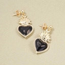 Wiszące kolczyki serca wotywne w wersji czarno złotej. MIŁOSNA EKSTAZA