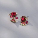 Złocone kolczyki z rubinowymi jadeitami i kryształkami. SŁODKIE LALECZKI