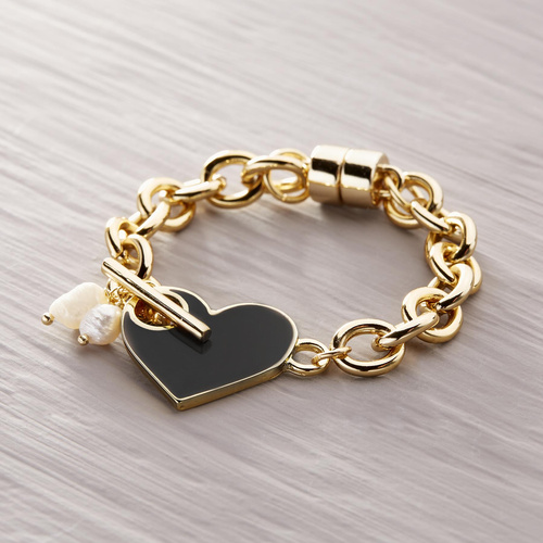 SUEÑO SOBRE RÍO. Pulsera con corazón negro