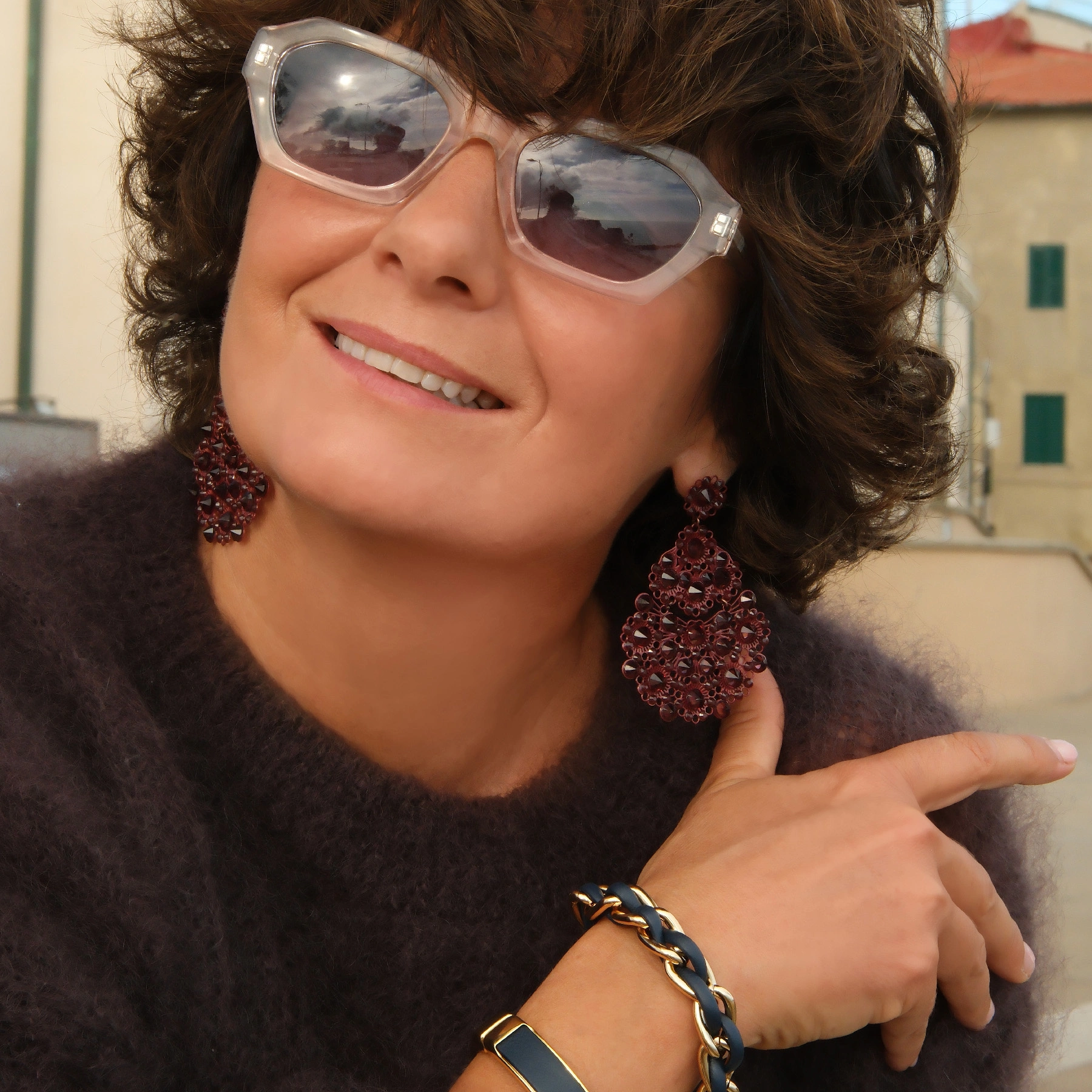 Złocona bransoletka łańcuch z granatowym rzemykiem. ELEMENTO MARINO