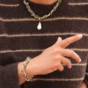 Krótki złocony naszyjnik z hematytami i perłą barokową. CABO DE SALOU