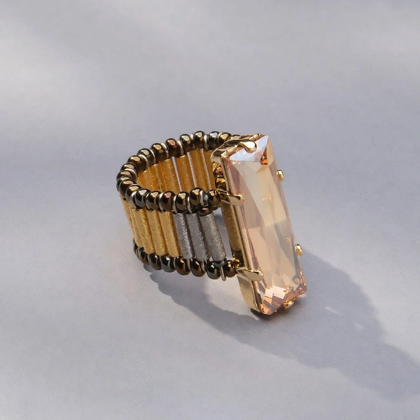 Pierscionek obrączka na gumce z pozłacanych rurek PORANNE RIO