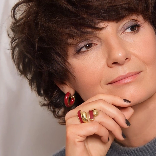 Złocone kolczyki okręgi emaliowane na cabernet. NAMIĘTNA CZERWIEŃ