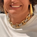 Pozłacany naszyjnik z ogniw i pierścieni z cyrkoniami. COCO JAMBO