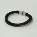 Bransoletka męska ze skóry ze stalowym zapięciem. TAJEMNICZY OBSYDIAN