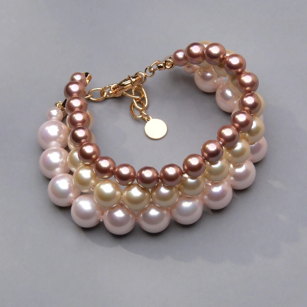 Trzyrzędowa bransoletka z pereł w różnej tonacji. WAŻNA NOC