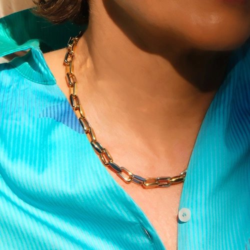 Naszyjnik z pozłacanych i rutenowanych grubych ogniw. NA ZMIANĘ