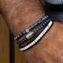 Bransoletka z rzemienia z biało-niebieskimi wstawkami. MORSKIE OPOWIEŚCI