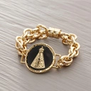 Bransoletka na pozłacanym łańcuchu z Matką Boską. MATKA