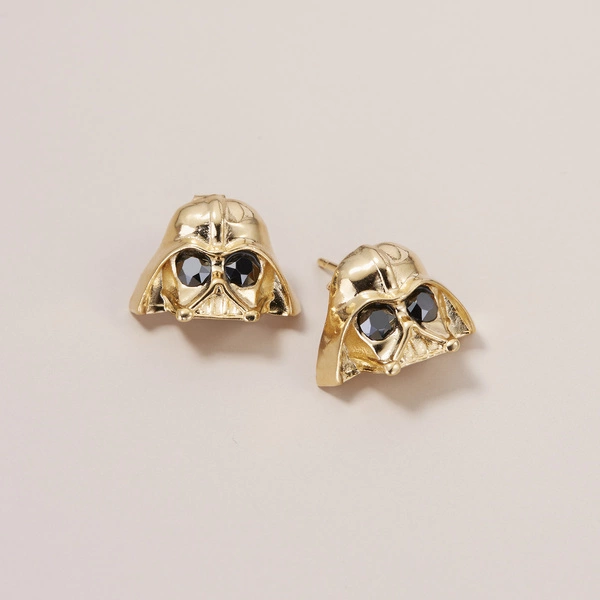 Pozłacane kolczyki wkrętki z czarnymi kryształkami. SKYWALKER