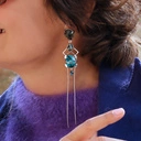 Złocone kolczyki z błękitnymi i szarymi kryształkami. ŻYWE SREBRO