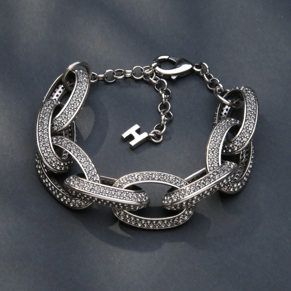 Srebrzona bransoletka z grubych ogniw z kryształkami. LAYLA