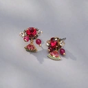 Złocone kolczyki z rubinowymi jadeitami i kryształkami. SŁODKIE LALECZKI