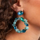 Złocone kolczyki z kryształów w niebieskich odcieniach. WIANKI Z MÓRZ