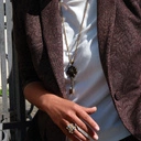 Złoty pierścionek na gumce z perełkami i kryształem. LAMPKA SZAMPANA