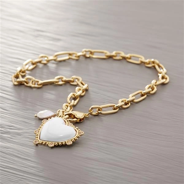 Naszyjnik łańcuch z zawieszką - białym sercem. WIERZĘ SOBIE